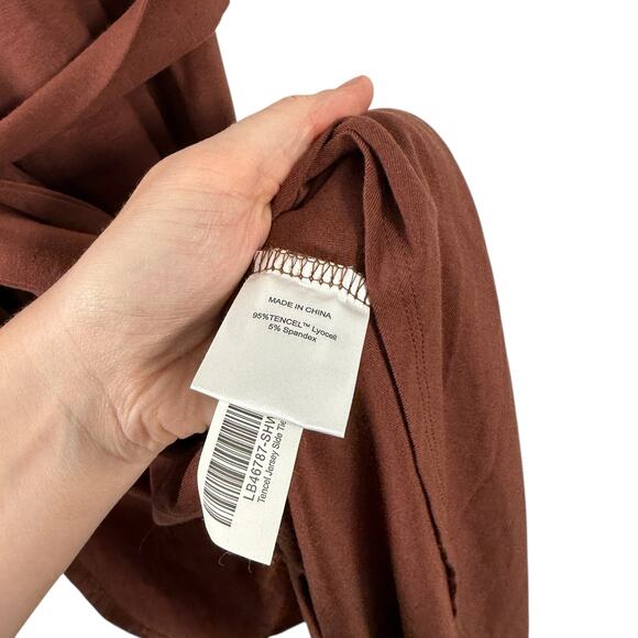 Quince Tencel Jersey Side Tie Midi Wrap Dress Brown Sleeveless NEW Womens Small - Picture 7 of 8